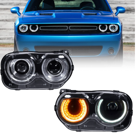 Dodge Challenger Headlights Assembly 2015 TO 2021 Black Housing Halogen Headlamps