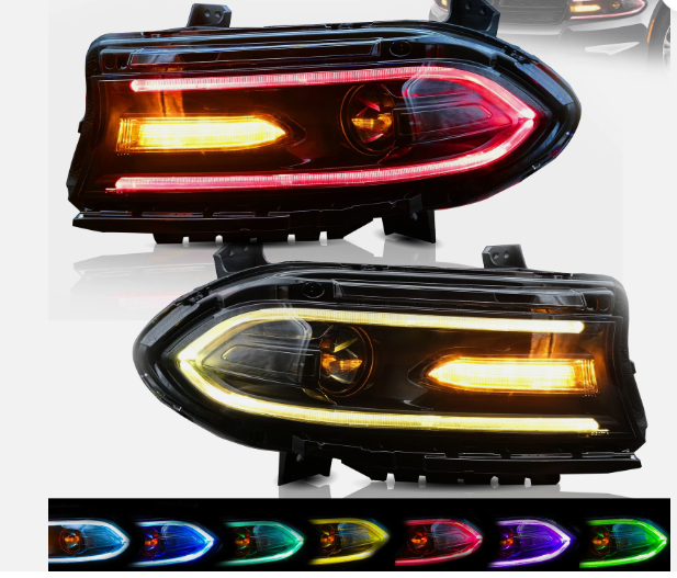 LED DRL RGB Projector Halo Headlights For Dodge Charger SRT GT 2015-2021 LH+RH