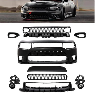 Front Bumper Cover Set W/Grilles Fit for Dodge Charger 2015 TO 2023, Upper & Lower Grill(W/Fog Light) Whole Body Replacement Kits, 9PCS